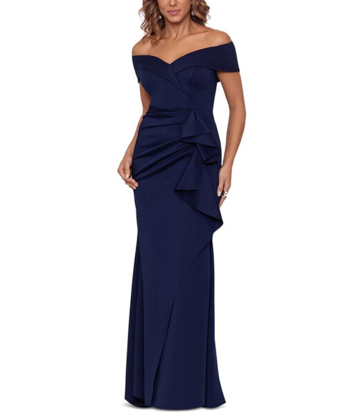 Petite Off-The-Shoulder Ruffle Gown
