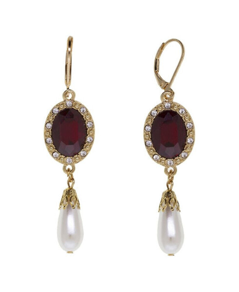 Imitation Pearl Red Glass Crystal Drop Earrings