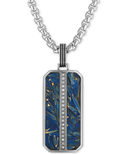 Diamond Vertical Line Dog Tag 22" Pendant Necklace (1/10 ct. t.w.) in Blue Carbon Fiber & Stainless Steel, Created for Macy's