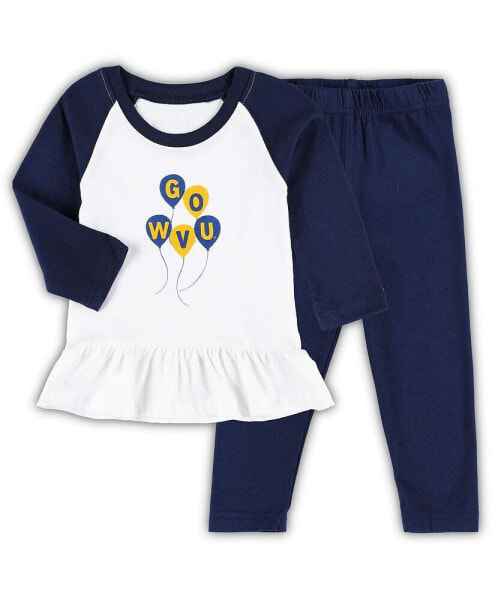 Комплект для малышей Wes & Willy девочки Infant белый, темно-синий с изображением команды West Virginia Mountaineers Баллонные Реглан 3/4 рукава Футболка и Леггинсы