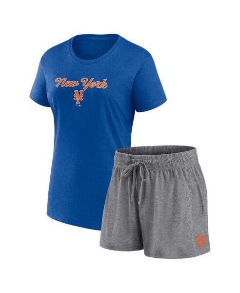 Women's Royal, Gray New York Mets Script T-shirt and Shorts Combo Set