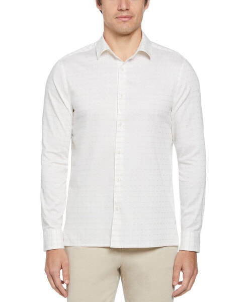 Men's Dobby Geo-Print Long-Sleeve Button-Front Shirt