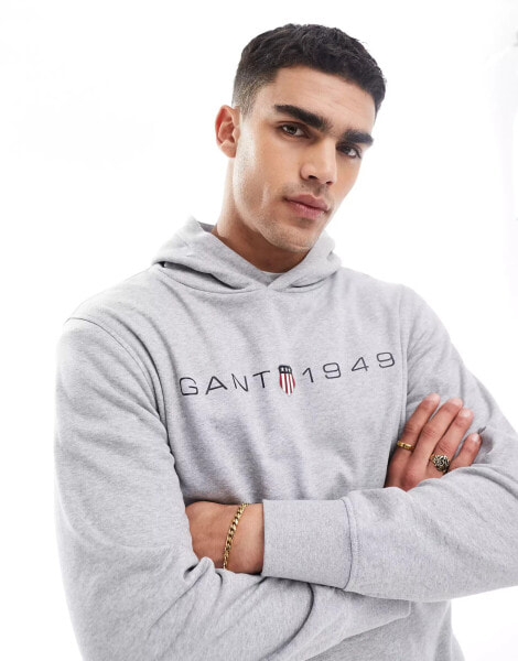 GANT shield logo front print hoodie in grey marl