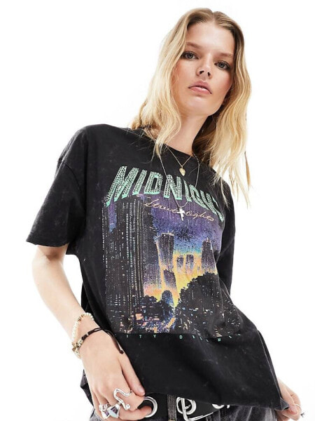 ONLY oversized embellished graphic t-shirt in washed black