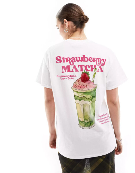 ASOS DESIGN oversized t-shirt with strawberry matcha graphic in white