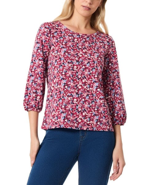 Petite Floral-Print 3/4-Sleeve Blouse