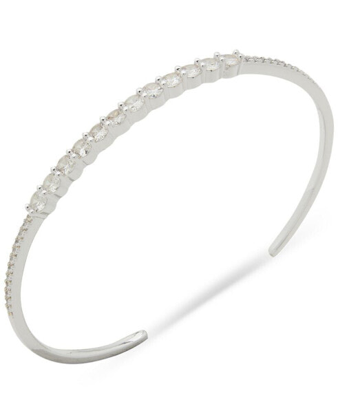 Silver-Tone Crystal Stone Thin Cuff Bracelet