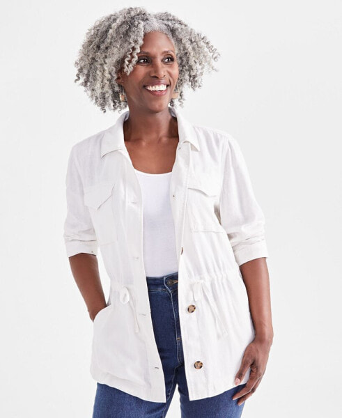 Women's Linen Blend Long-Sleeve Field Jacket, Created for Macy's