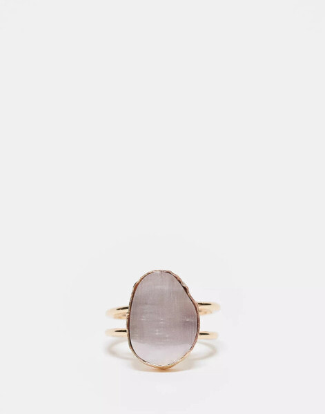 ASOS DESIGN Curve ring with cat eye real semi precious stone in gold tone