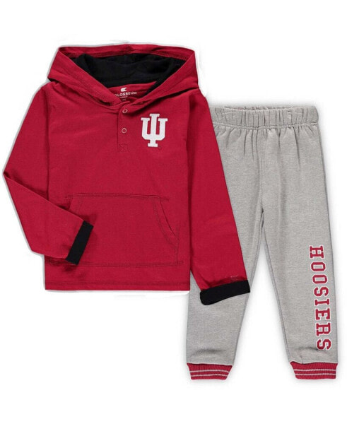 Toddler Boys and Girls Crimson, Heathered Gray Indiana Hoosiers Poppies Hoodie and Sweatpants Set, Pack of 2