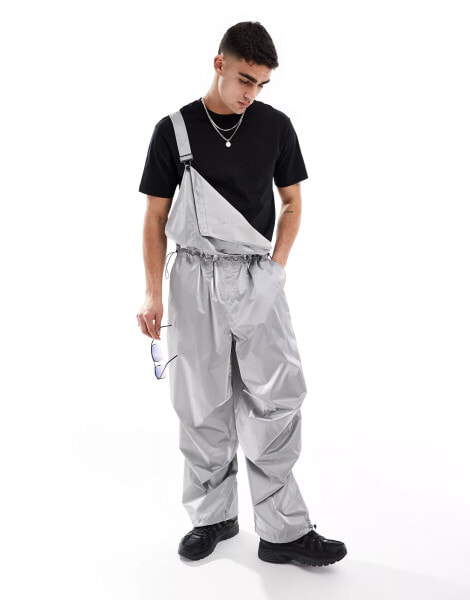 ASOS DESIGN nylon parachute dungaree in silver