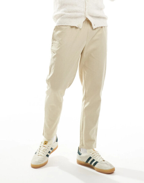 Another Influence linen mix tapered trousers in beige