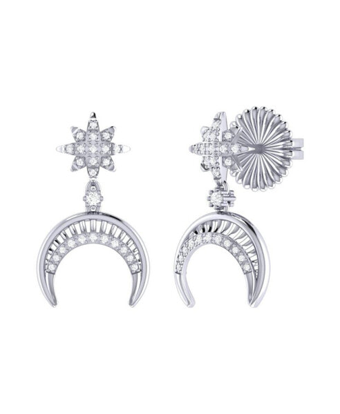 North Star Moon Crescent Design Sterling Silver Diamond Women Earring