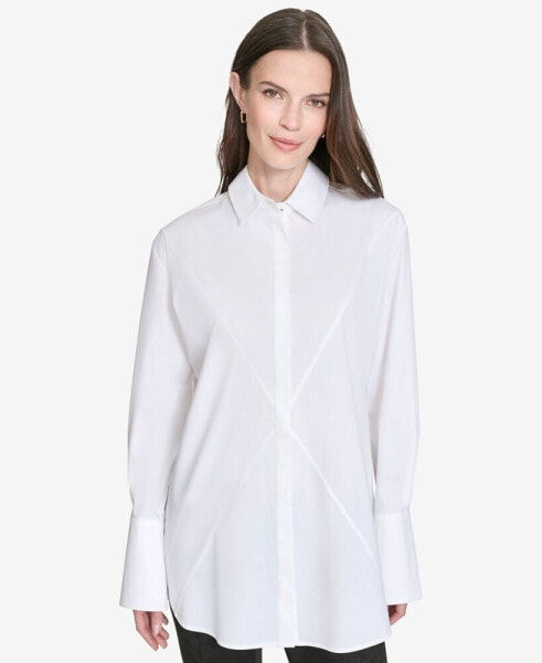 Women's Cotton Star-Seamed Barrel-Cuff Shirt