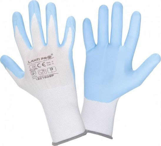 Защитные перчатки LAHTI PRO L221611P Nitryl бело-голубые