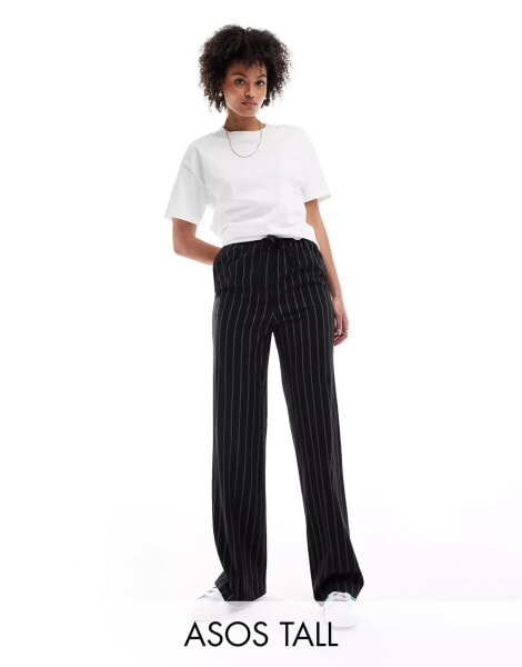 ASOS DESIGN Tall tailored pull on trousers black stripe