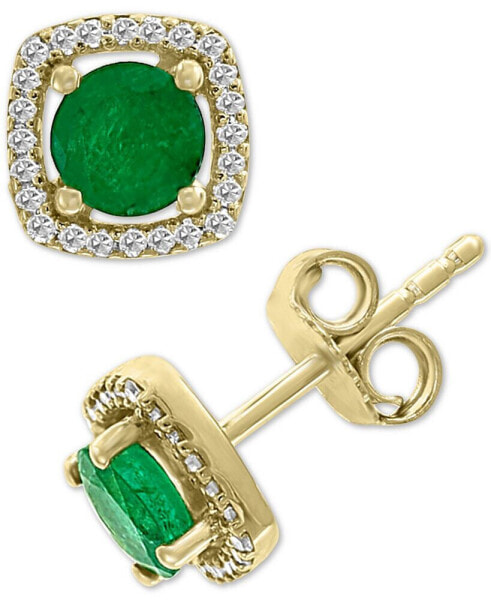 EFFY® Emerald (1 ct. t.w.) & Diamond (1/8 ct. t.w.) Stud Earrings in 14k Gold
