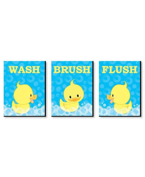 Ducky Duck - Wall Art - 7.5 x 10 inches - Set of 3 Signs - Wash, Brush, Flush