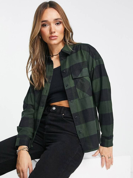 Dr Denim shirt with long sleeves in green check