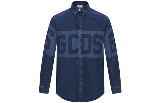 Рубашка мужская GCDS FW21 с логотипом, свободного кроя, синего цвета