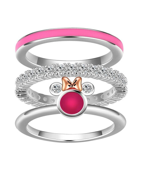 Disney Cubic Zirconia Pink Enamel Minnie Mouse Ring Set