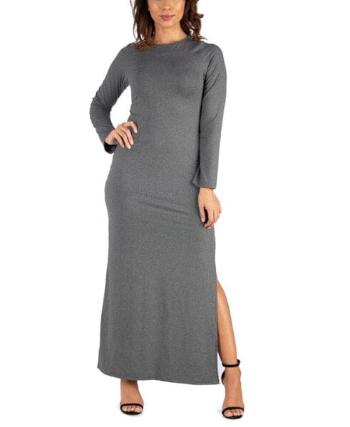 Women's Long Sleeve Side Slit Fitted Maxi Dress