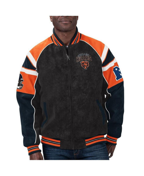 Men's Black Chicago Bears Faux Suede Raglan Full-Zip Varsity Jacket