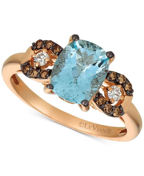 Aquamarine (1-9/10 ct. t.w.), Chocolate Diamond (1/8 ct. t.w.) and Diamond Accent Ring in 14k Rose Gold