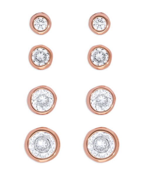 Rose Gold Plated 4-Pair Cubic Zirconia Graduated Bezel Earrings Set