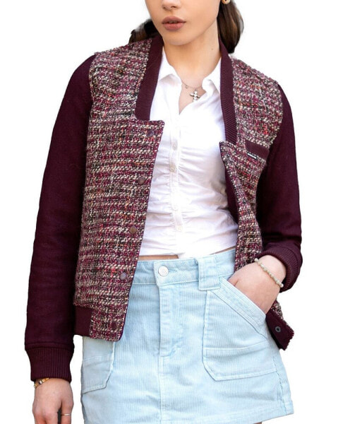 Women's Updated Tweed Varsity Jacket with Contrast Sleeve