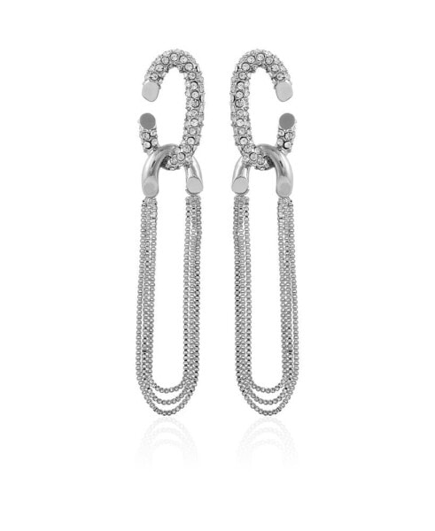 Silver-Tone Tassel Chain Huggie Hoop Drop Earrings