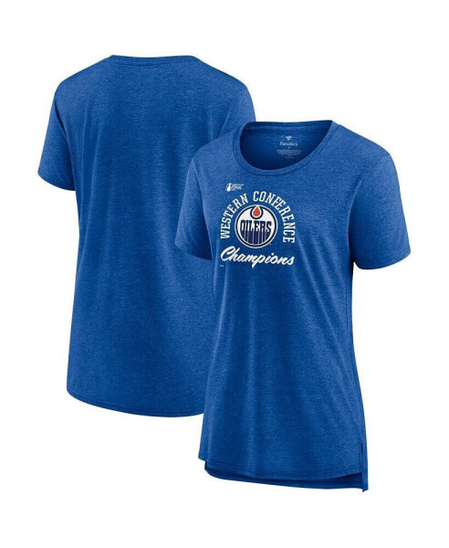 Women's Blue Edmonton Oilers 2024 Western Conference Champions Drive Tri-Blend T-Shirt