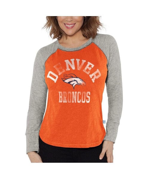 Women's Orange, Heather Gray Distressed Denver Broncos Waffle Knit Raglan Long Sleeve T-shirt