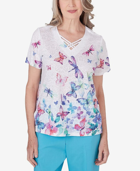 Women's Summer Breeze Butterfly Border Shirt Sleeve Top