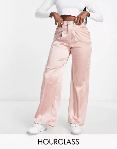 ASOS DESIGN Hourglass satin dad trousers in pink