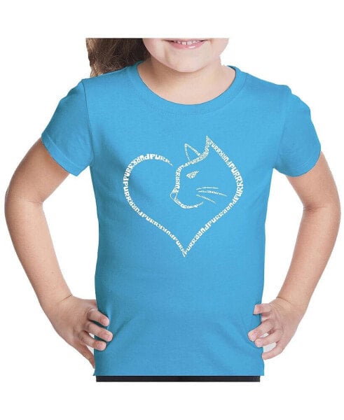 Child Cat Heart - Girl's Word Art T-Shirt