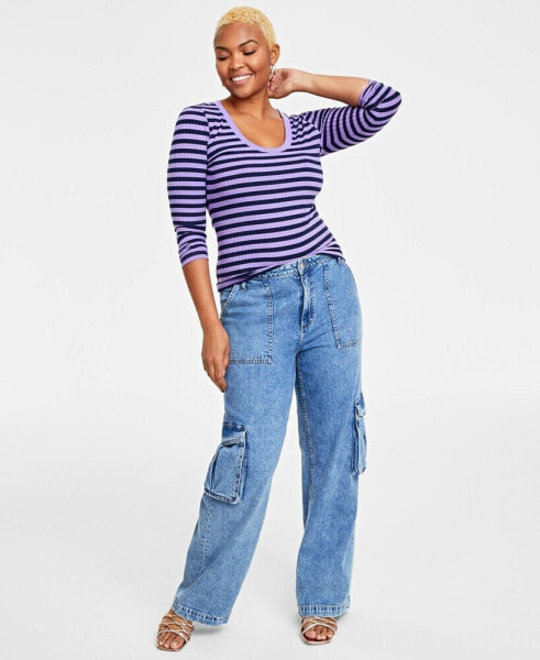 Women's Metallic Stripe Scoop-Neck T-Shirt, Created for Macy's