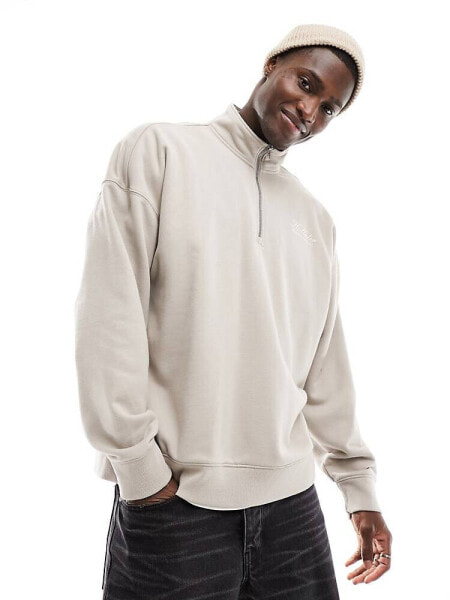 Hollister oversized half zip sweatshirt in tan