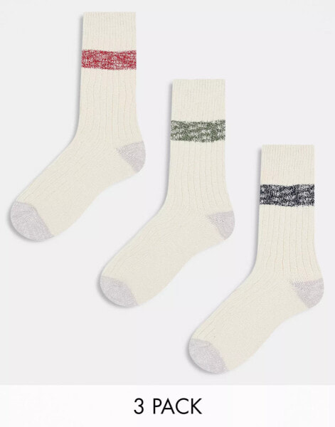 ASOS DESIGN 3 pack twist stripe sock in cream