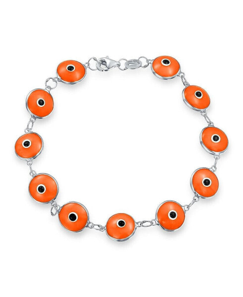 Protection Good Luck Amulet Turkish Opaque Orange Glass Bead Evil Eye Bracelet For Women Sterling Silver 7.5 Inch