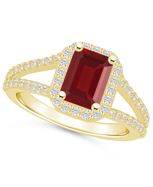 Garnet (2 ct. t.w.) and Diamond (1/2 ct. t.w.) Halo Ring in 14K Yellow Gold