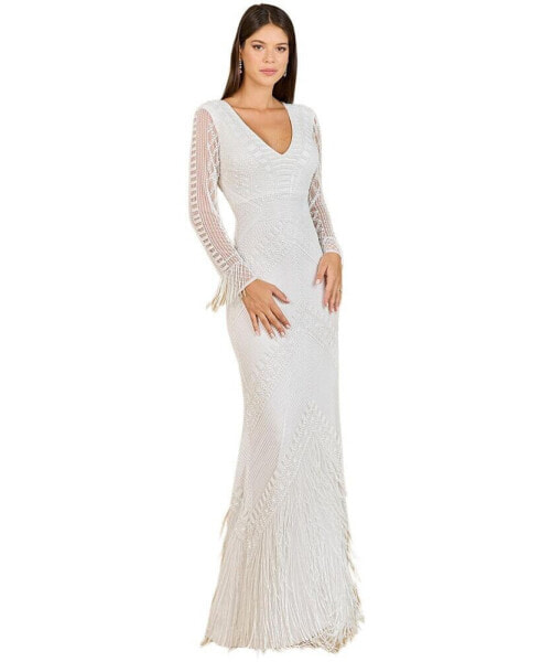Women's Long Sleeve Fringe Bridal Gown