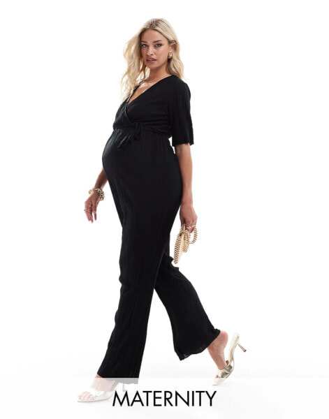 Mamalicious maternity plisse jumpsuit in black