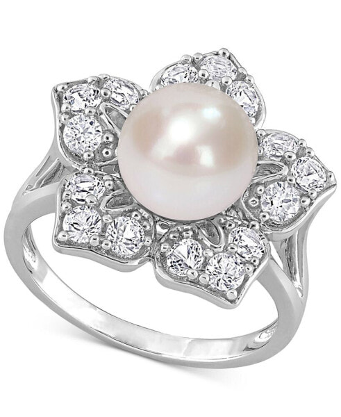 Кольцо Macy's Freshwater Pearl & White Sapphire Flower