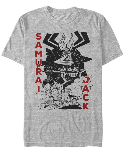 Men's Samurai Jack Aku Battle Woodblock Print Short Sleeve T- shirt