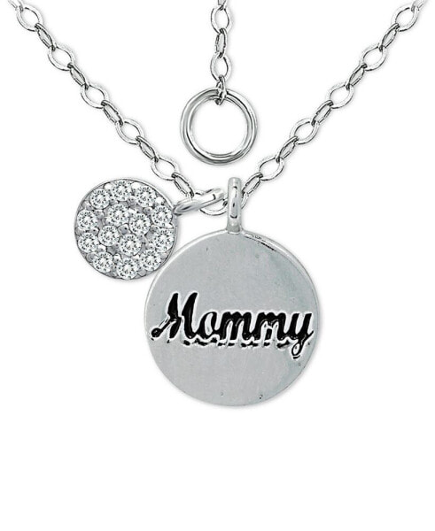 Cubic Zirconia "Mommy" Disc Pendant Necklace in Sterling Silver, 16" +2" extender, Created for Macy's