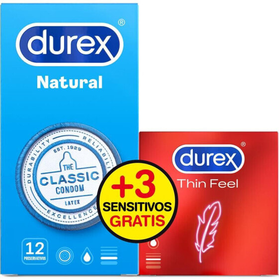 Презервативы натуральные Pack Natural 12 штук и чувствительные мягкие 3 штуки Durex