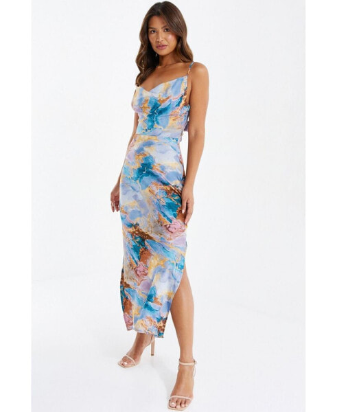 Women's Marble Cowl Tie Back Maxi Dress