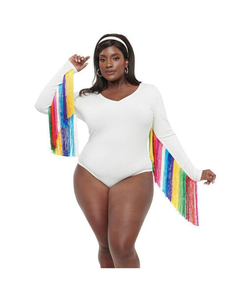 Plus Size 1970s Fringe Sleeved Bodysuit