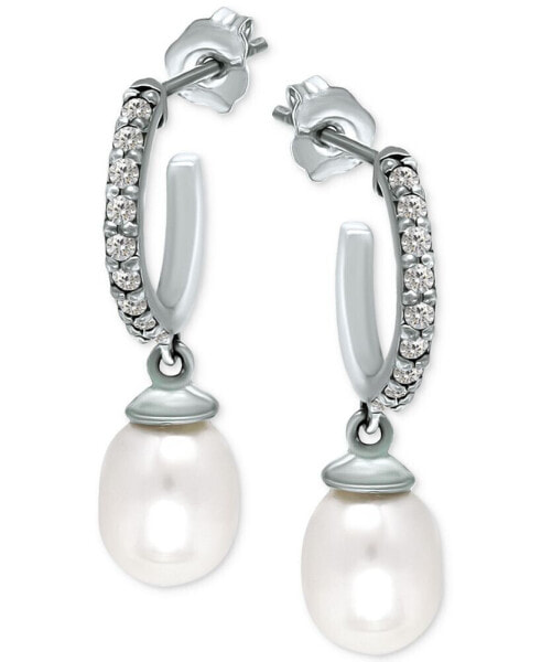 Freshwater Pearl (8 x 6mm) & Cubic Zirconia Dangle Hoop Earrings, Created for Macy's